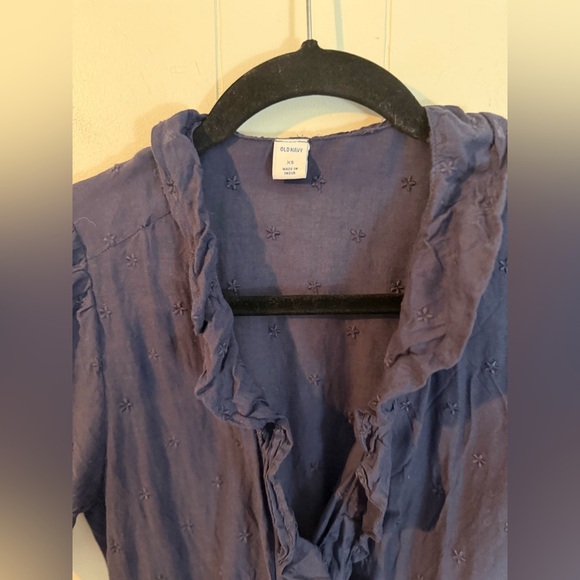 Old Navy Women’s Embroidered Floral Print Navy Blue Ruffle Hi-Low Wrap Dress XS - Picture 2 of 9